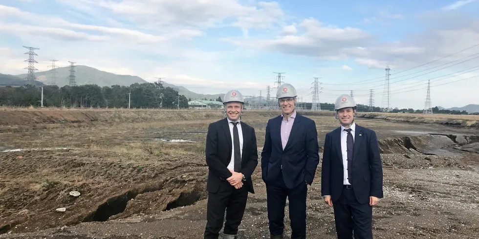 Proximar's CFO Pal Grimsrud (far left), together with board member Per Grieg jr. and CEO Joachim Nielsen.
