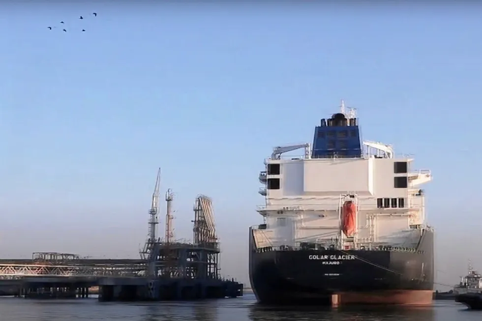 Earlier voyage: the LNG carrier Golar Glacier at the Damietta LNG project in Egypt.
