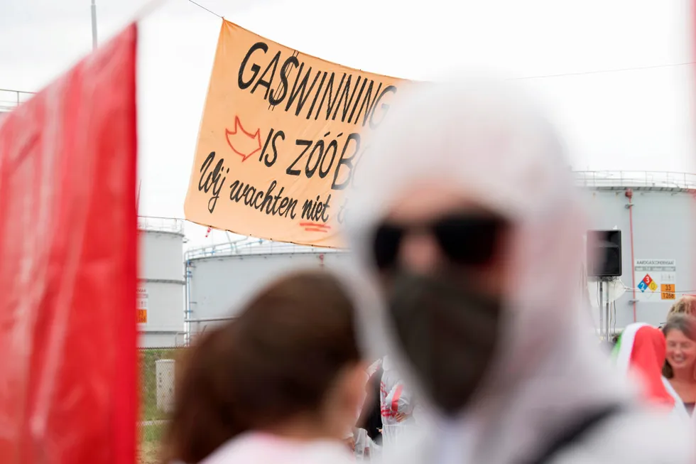The mighty fall: protesters demand an end to gas extraction at the once-great Groningen field in 2018.