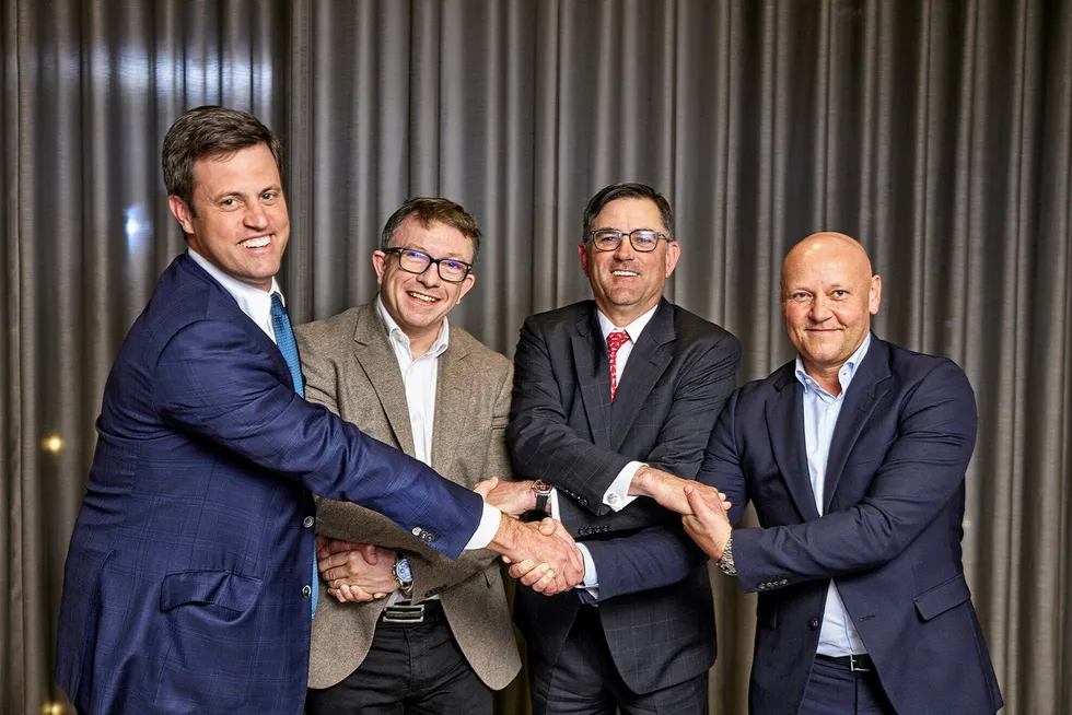 Partnerships are key: Aker BP chief executive Karl Johnny Hersvik (second left) with the CEOs of Noble Drilling, Halliburton and Odfjell Drilling