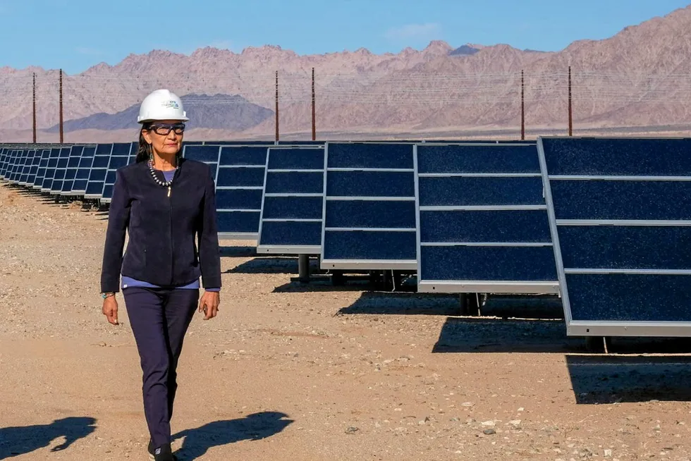 US Interior Secretary Deb Haaland at a solar project on federal lands