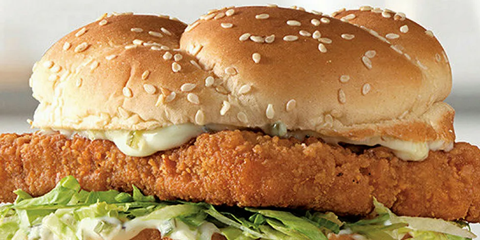 Arby's Crispy Fish Sandwich featuring Alaskan pollock.