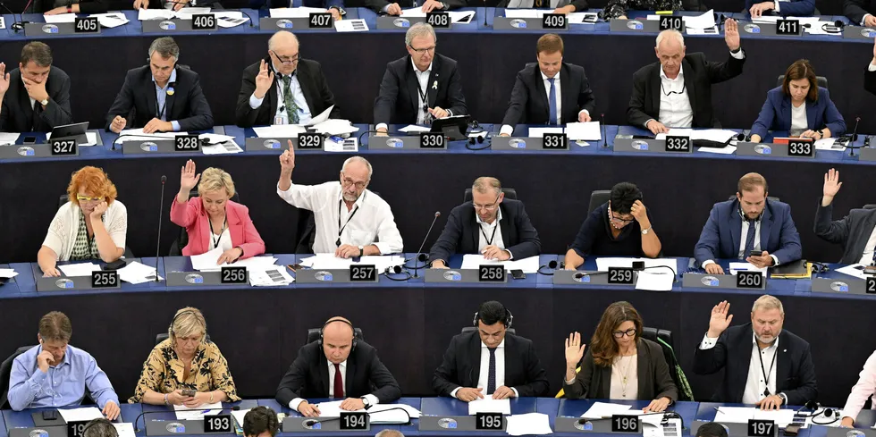Members of the European Parliament taking part in voting on the Renewable Energy Directive and associated amendments on Wednesday 14 September.