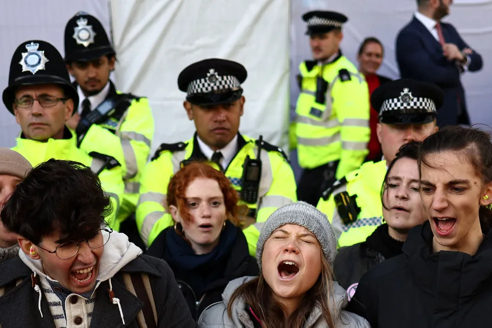 Protest: Swedish climate activist Greta Thunberg in London this week.