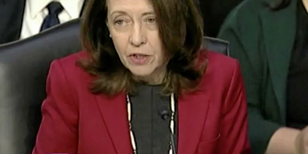 US Senator Maria Cantwell listened to advocates promote a bill for offshore aquaculture in front of a Senate Committee on Commerce, Science, and Transportation in 2019.