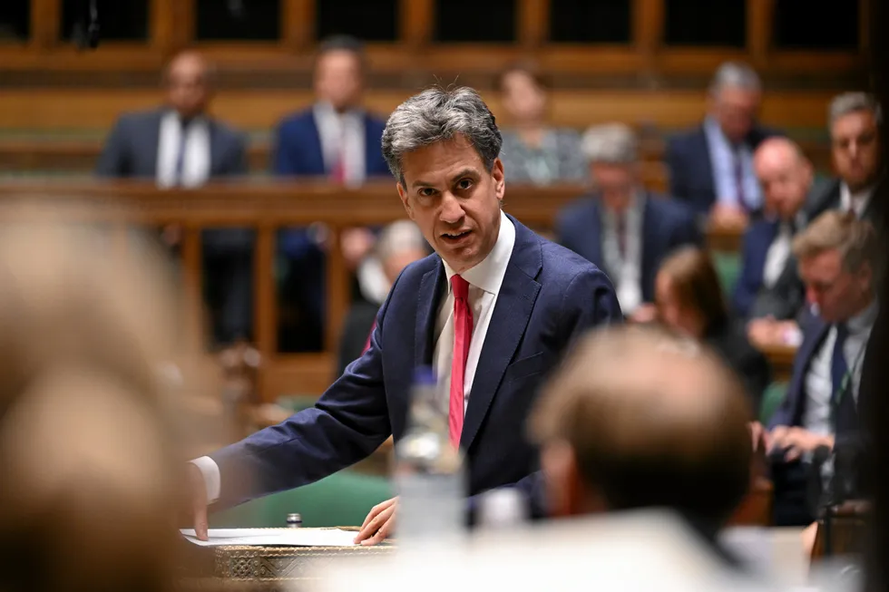 UK energy secretary Ed Miliband speaking in Parliament.