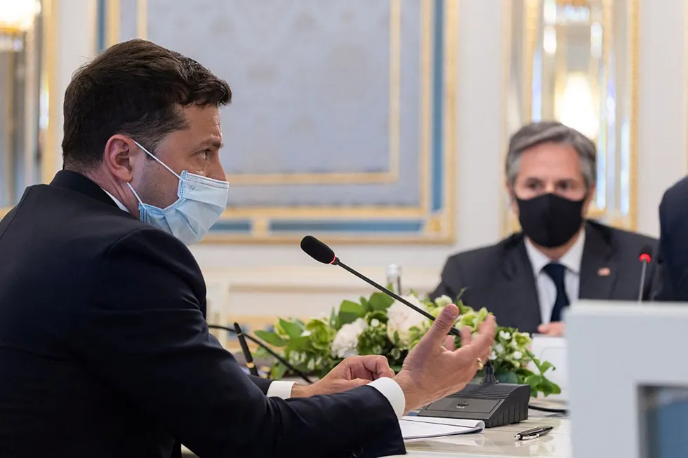 Action required: Ukrainian President Volodymyr Zelensky (left) and US Secretary of State Antony Blinken during their talks in Kiev