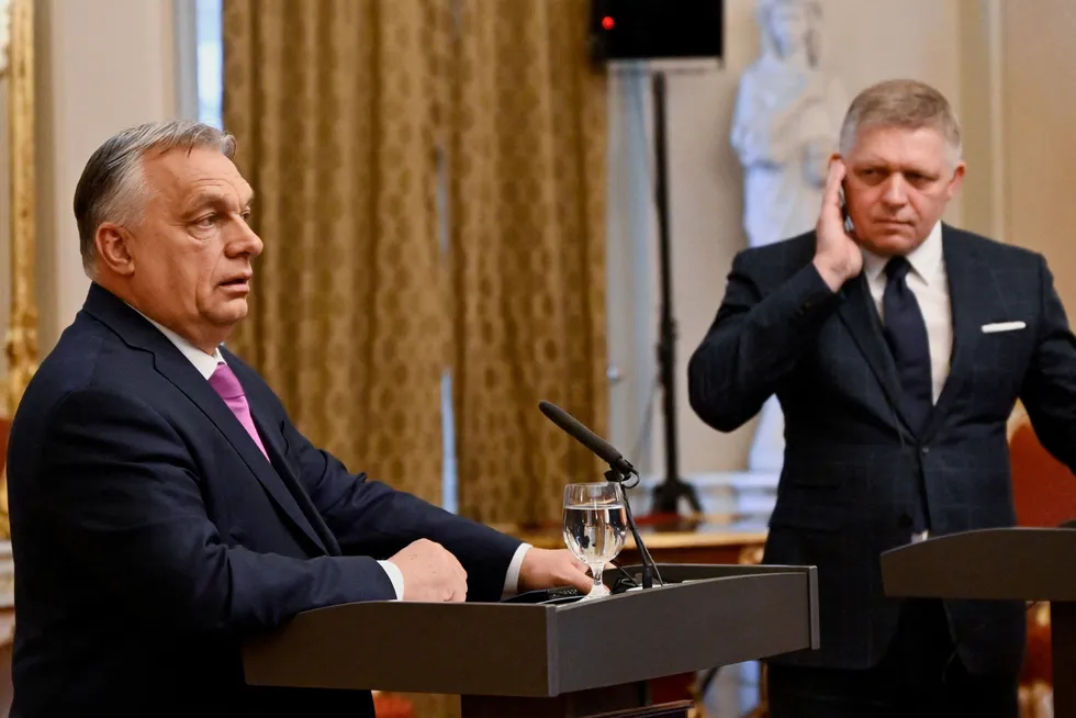 Hungary's Prime Minister Viktor Orban (left) and Slovakia's Prime Minister Robert Fico.