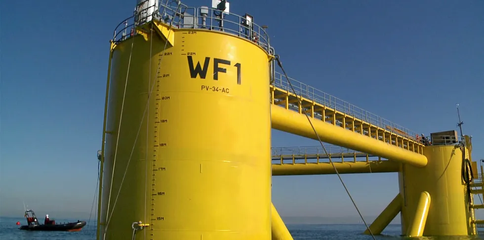The WindFloat 1, pictured off Portugal, is now working as a 'scout' at Kincardine off Scotland.