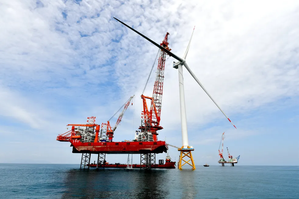 Installation work taking place in 2023 on what was then the world's first 16MW offshore wind turbine. Just two years later, a new Chinese prototype will exceed that by 9MW.