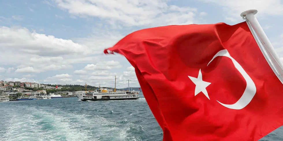 A Turkish flag is pictured on a boat in Istanbul, Turkey, June 25, 2018. REUTERS/Osman Orsal Manta. pic of Istanbul.