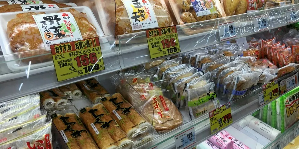 Surimi products on the shelves in Japan.