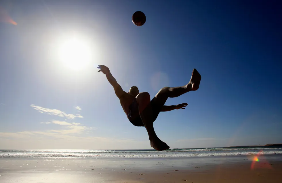 Offshore promise: a Moroccan youth plays soccer at Atlantic beach in Agadir, Morocco, the closest city to Europa's exploration licence