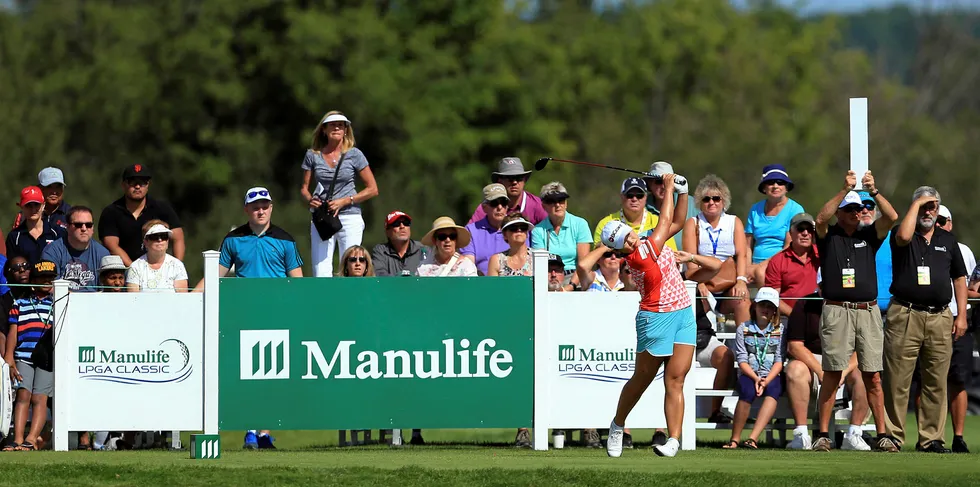 Ha Na Jang of South Korea tees off on the 1st hole during the third round of the Manulife LPGA Classic at Whistle Bear Golf Club.