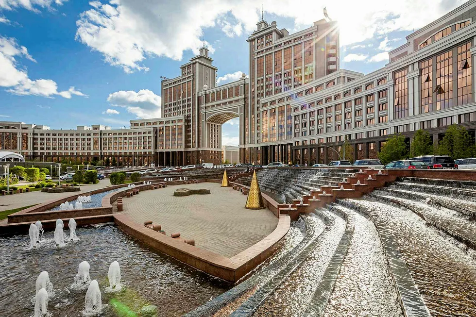 Bad timing: headquarters of Kazakhstan state oil and gas holding KazMunaigaz in the country's capital of Nur-Sultan