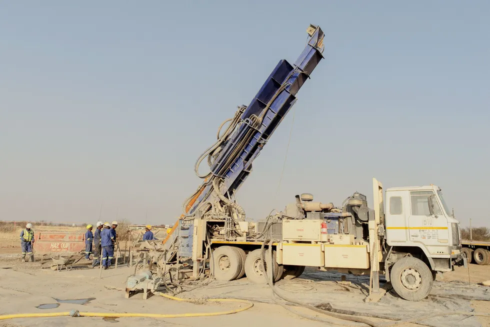 A truck-mounted drilling rig at Renergen's Virgina gas project drilling site in Free State, South Africa.