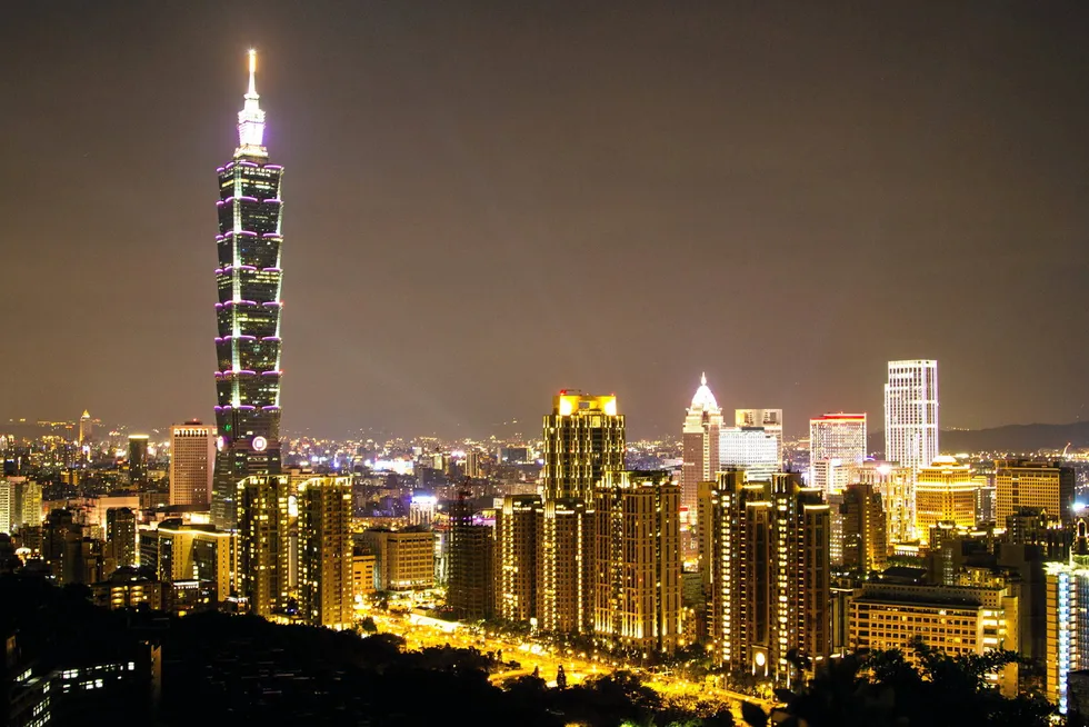 Night view of Taipei 101 building in Taiwan.