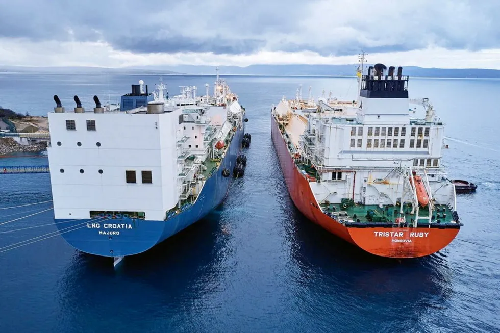 Diversification: LNG carrier Tristar Ruby unloads first LNG cargo at a recently commissioned terminal near the Island of Krk in Croatia earlier in January