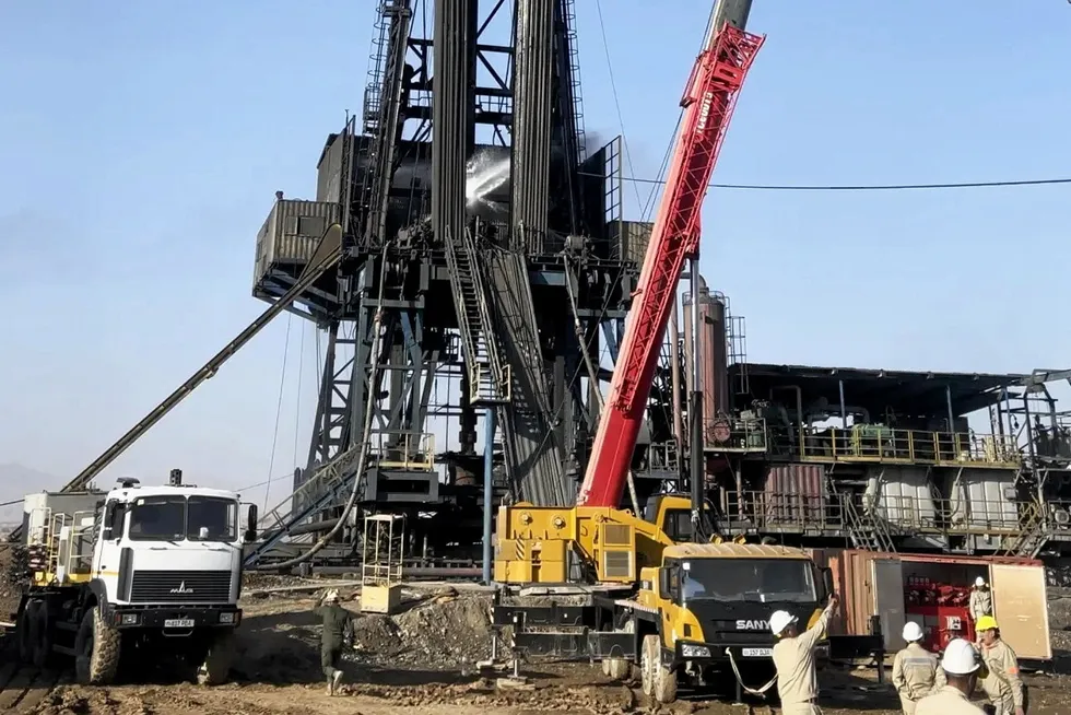 A drilling rig at the ill-fated well #604 on the Mustakillikning-25 gas field on 15 September 2024.