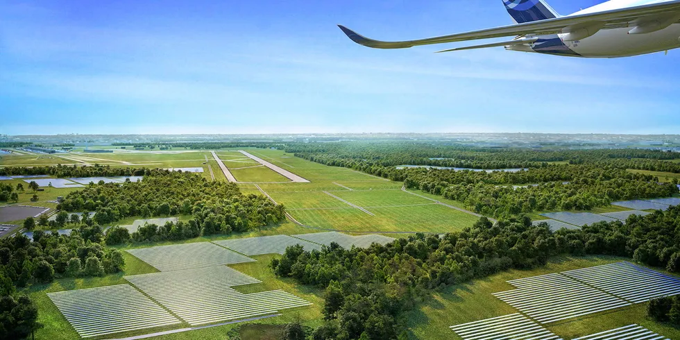 Artist rendering of Dulles Airport solar/storage project after completion
