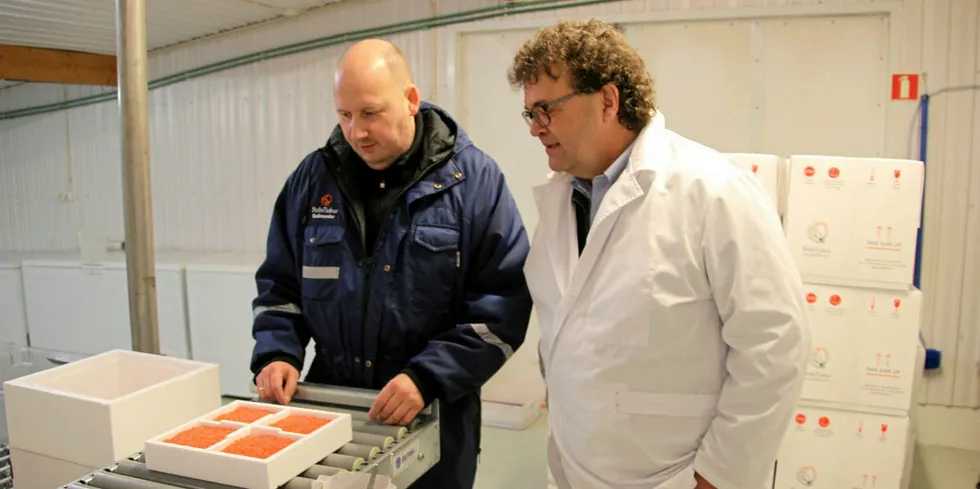 From right to left: Jonas Jonasson, CEO of StofnFiskur and Production Director for Benchmark Genetics, and Gudmundur Ragnarsson.