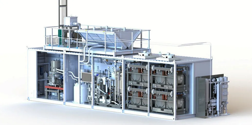 A rendering of CPH2's membrane-free electrolyser (MFE220 model).