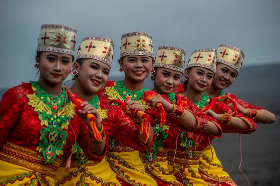 Performance: dancers at the Eksotika Bromo cultural event near Mount Bromo on the Indonesian island of Java in June 2022.