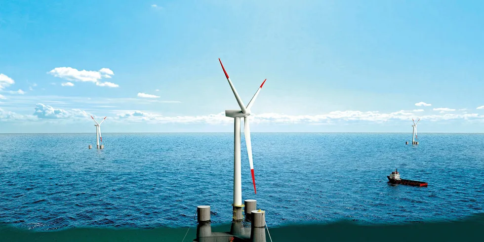 A rendering of Olav Olsen's OO-Star semisubmersible floating design.