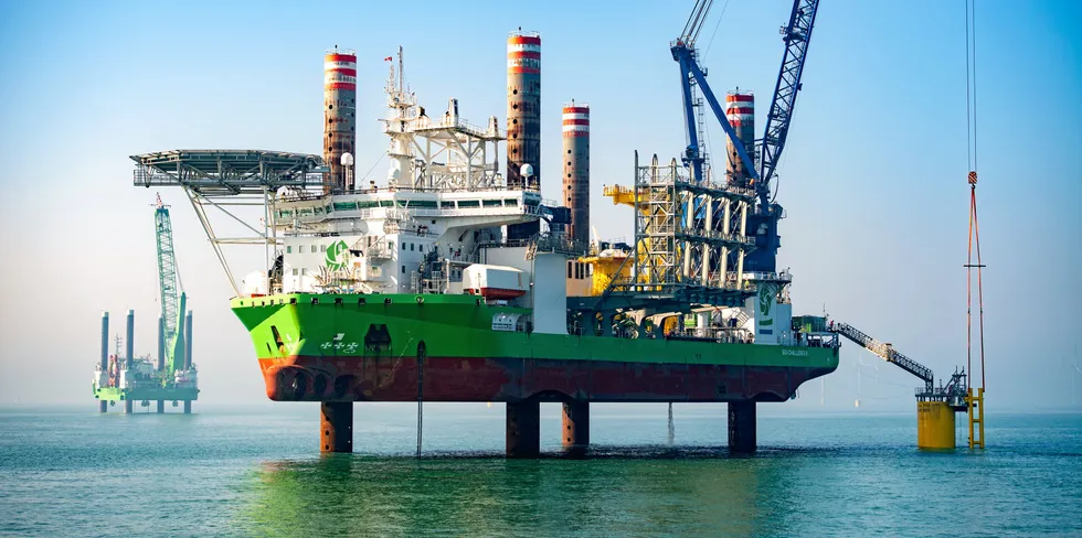 Installation works at the Kaskasi offshore wind project