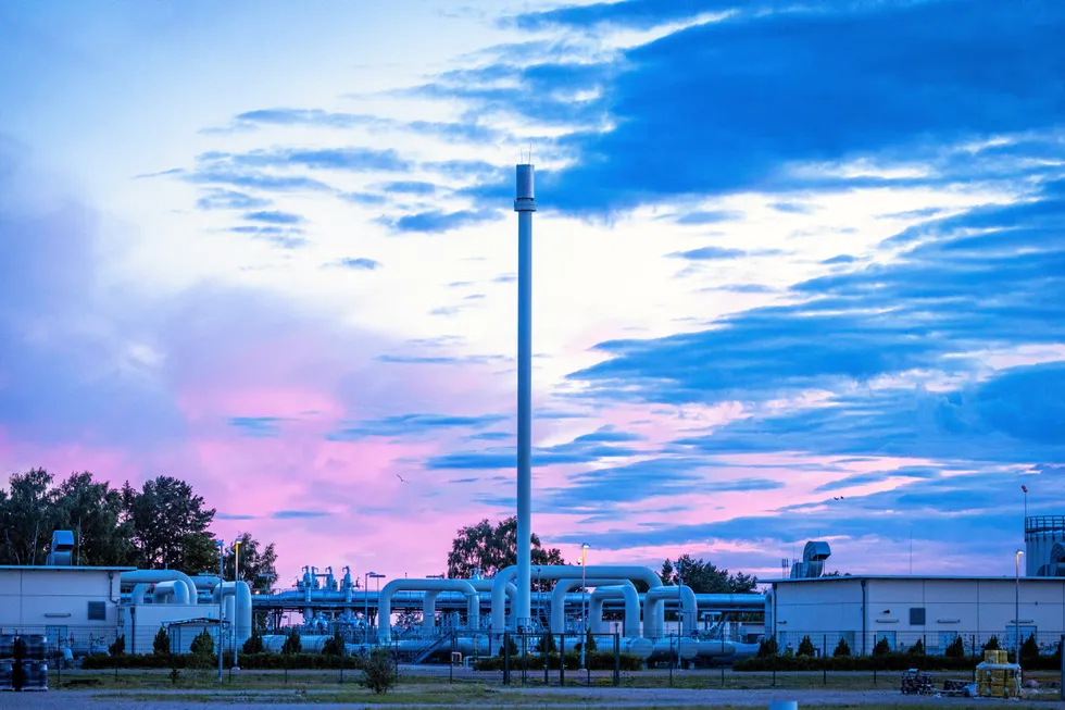 Supply squeeze: Pipe systems and shut-off devices at the gas receiving station of the Nord Stream 1 Baltic Sea pipeline and the transfer station of the OPAL gas pipeline, Baltic Sea Pipeline Link, in Lubmin, Germany.