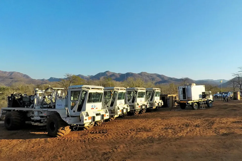 Ready to roll: Polaris seismic equipment at base camp on Invictus Energy's acreage in northern Zimbabwe.