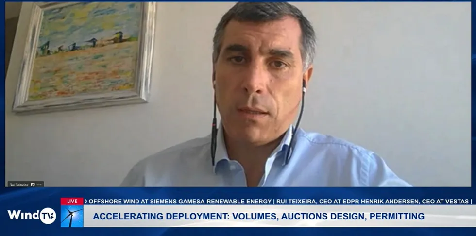 EDPR boss Rui Teixeira speaking on WindTV at the WindEnergy Hamburg digital event.