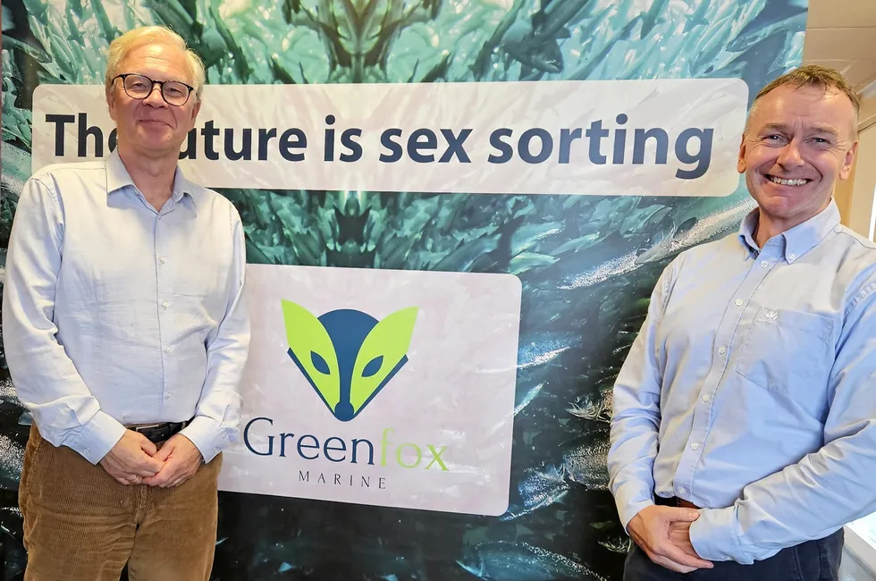 Blue Future Holding's Odd Magne Rodseth and GreenFox Marine CEO Erling Aspen.