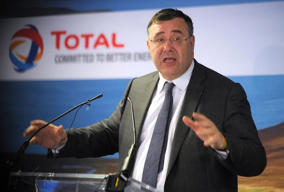 That was then: TotalEnergies chief executive Patrick Pouyanne speaks at the inauguration of the Shetland Gas Plant.