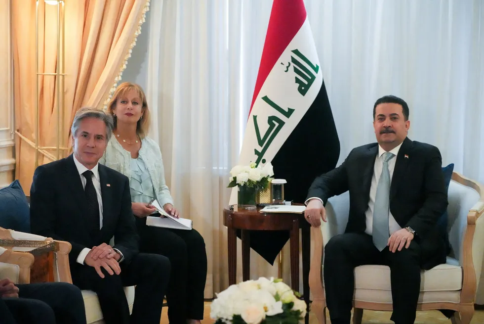 US Secretary of State Antony Blinken (left) meets Iraq Prime Minister Mohammed Shia al-Sudani in New York on 23 September.