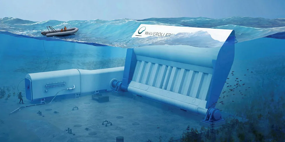 Artist's impression of AW-Energy's WaveRoller device in situ.
