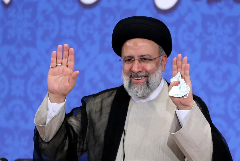 Hard line: Ebrahim Raisi meets reporters in his first press conference as Iran's president-elect on 21 June
