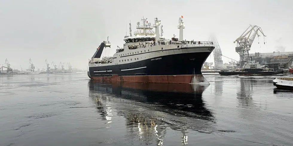 Arkhangelsk Trawl Fleet's "Norwegian Sea" takes to the seas.