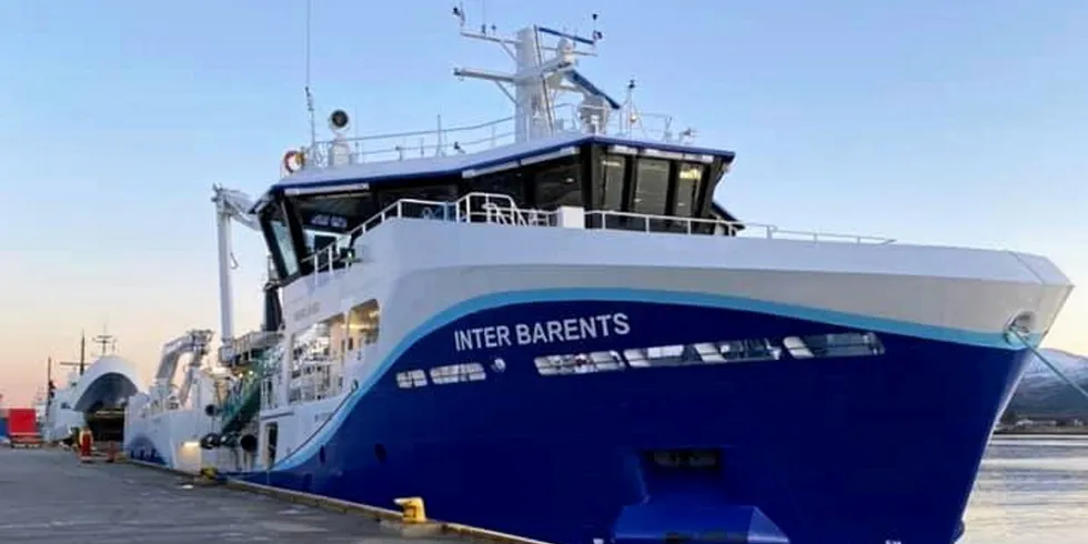 Norwegian wellboat Inter Barents docked in Sortland.