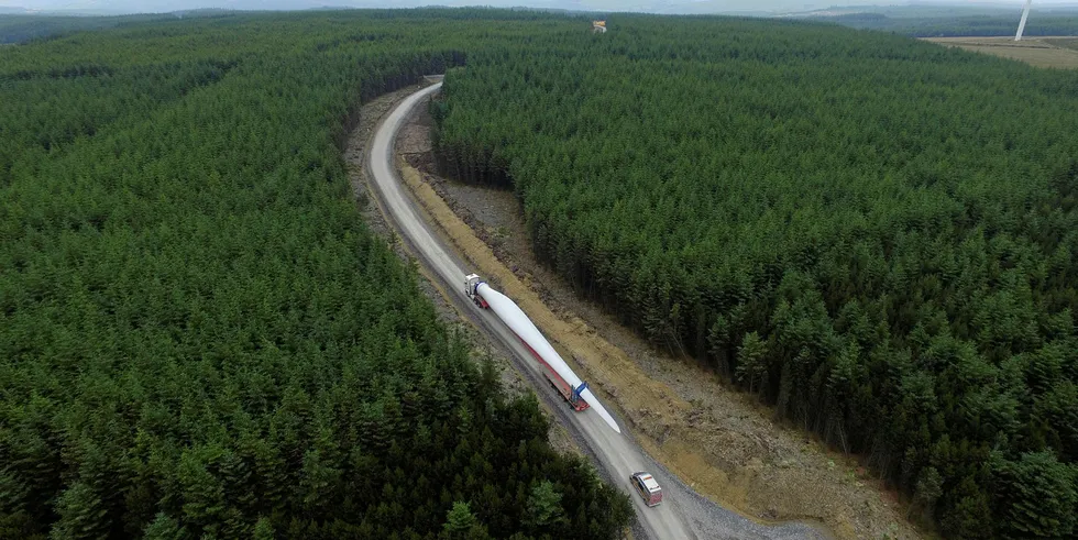 Turbine being delivered for Innogy's Brecha Forest West project in Wales last year