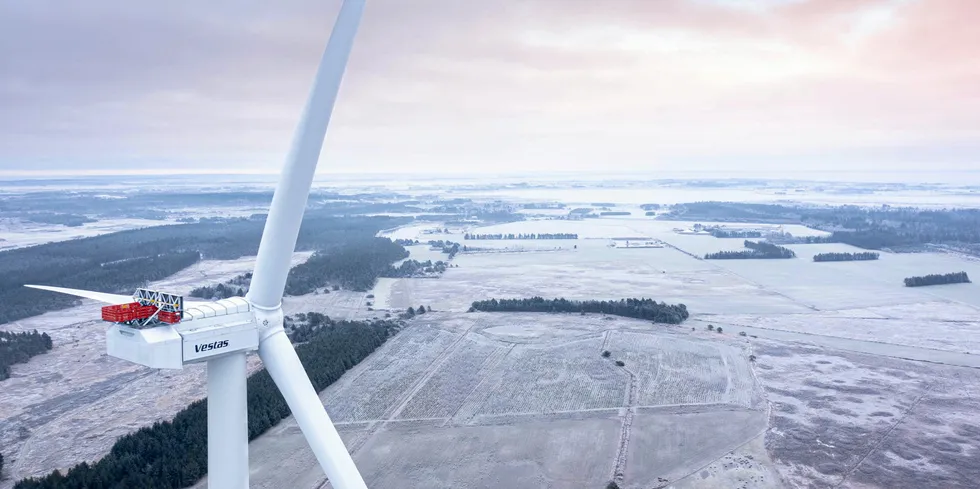 The first Vestas V236-15.0MW wind turbine prototype in Denmark.