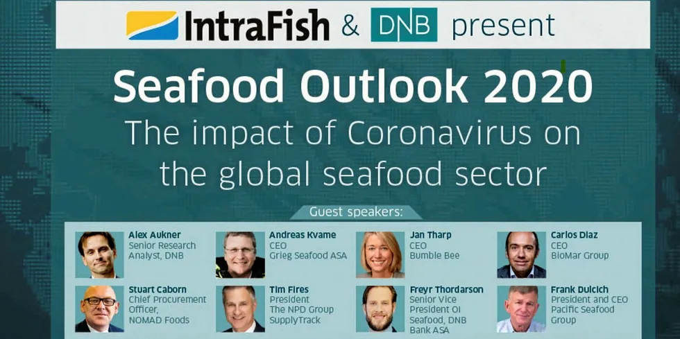 Top executives from Pacific Seafood, Bumble Bee Seafoods, Biomar, Grieg Seafood, NPD Group and DNB joined IntraFish Editor-in-Chief Drew Cherry in a live online event.