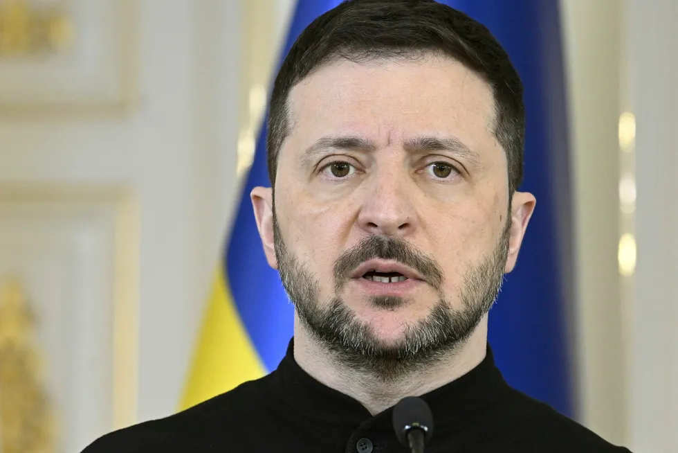Ukrainian President Volodymyr Zelenskyy speaks during a joint press conference with Finland President Alexander Stubb at the Presidential Palace in Helsinki, Finland on Wednesday, 19 March 2025.