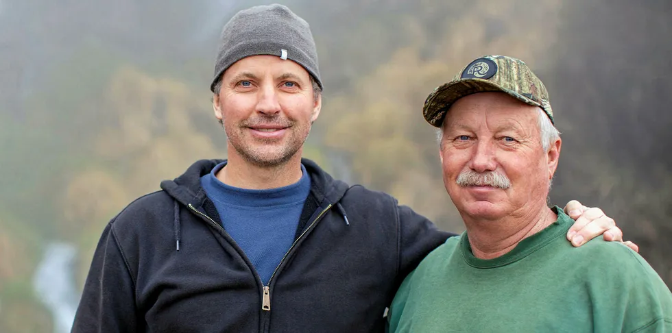 From Left to Right: Riverence CEO Rob Young with trout farmer Tommy Van Tassel.