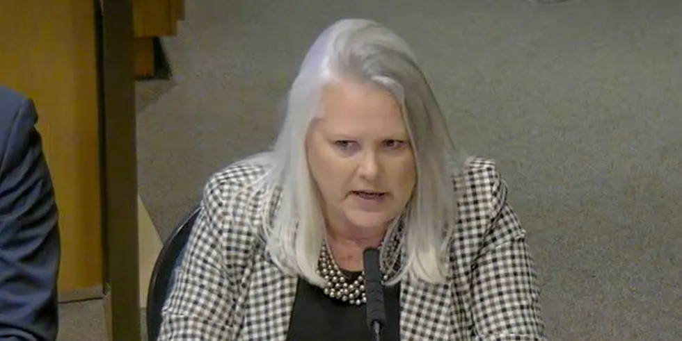 Nordic Aquafarms Interim CEO Brenda Chandler speaking Sept. 28 to the Humboldt County’s Board of Supervisors concerning Nordic's proposed land-based salmon farm.