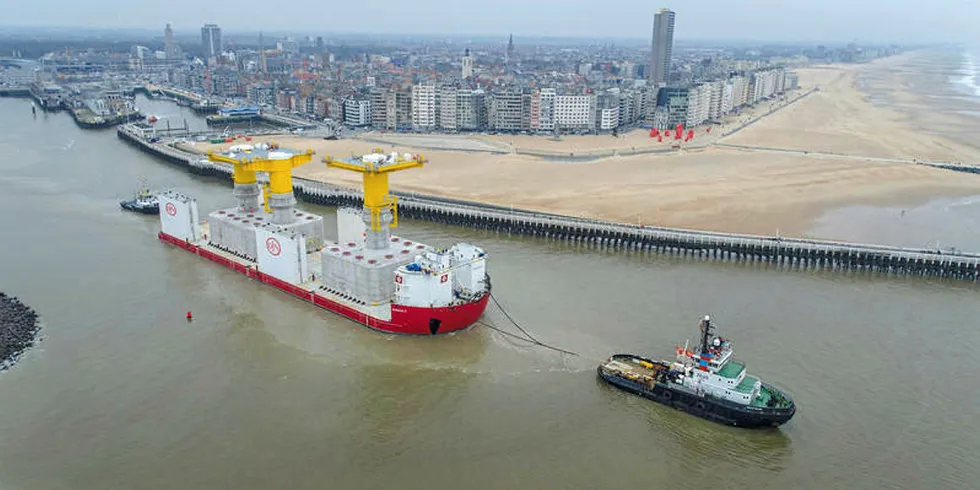 Kriegers flak substation foundations being towed away