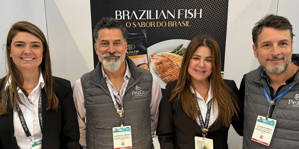 The Brazilian Fish and PezCo teams (l-r): Natasha Flauzino, administrative director/exports, Brazilian Fish; Juan-Carlos Libreros, COO and Business Development Director at PezCo; Sonia Ambar Amaral, owner and associate director of Brazilian Fish; Luis-Ignacio Libreros, CEO, PezCo.