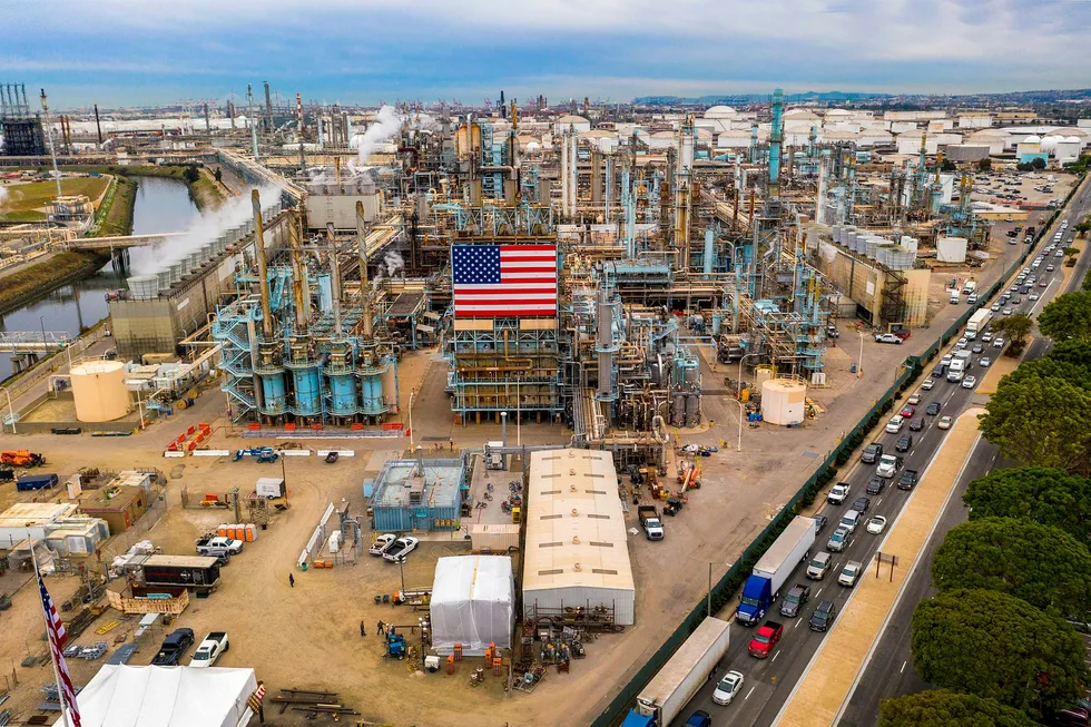 Marathon Refinery is seen in Carson, California