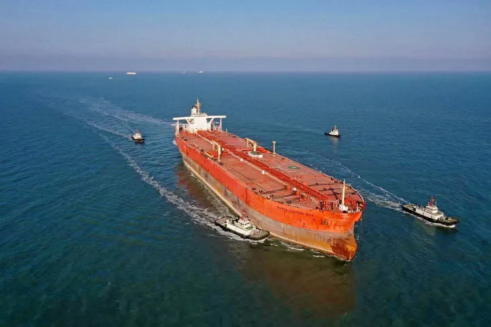 Conversion: the shuttle tanker Bunga Kasturi Dua arriving at CIMC Raffles yard in Yantai
