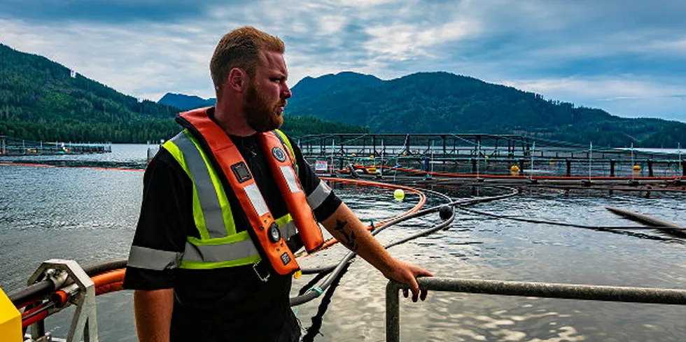 Grieg Seafood BC Sea Site Manager Erik Seline at a British Columbia farm. The company's operations turned in a strong performance, thanks in no small part to improved fish health.